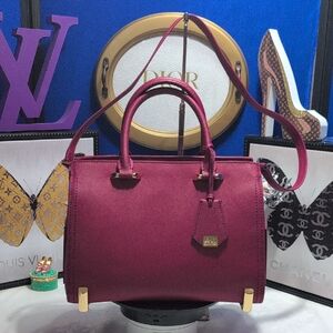 Zac Posen EARTHA Structured Shoulder/Xbody In Dark Fuschia Leather - NEW🔥